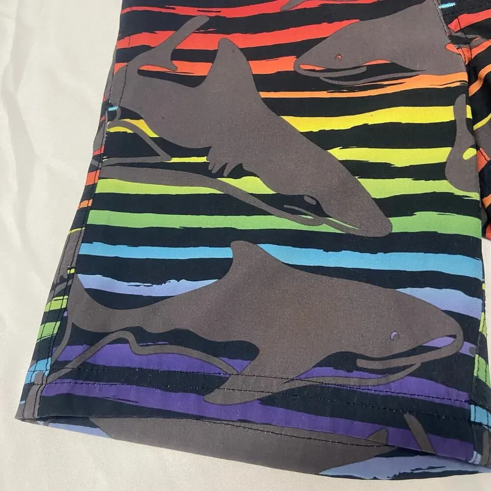 Wonder Nation Swim Trunks Boys Size XS 4/5 Sharks Swimsuit Bathing Suit Rainbow